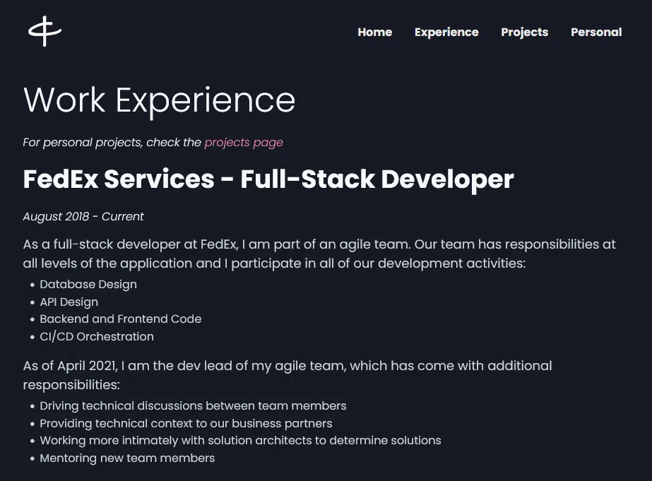 Old Porfolio Website Experience